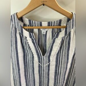 Crown & Ivy Gray and  White Striped Tank with Lace Detail